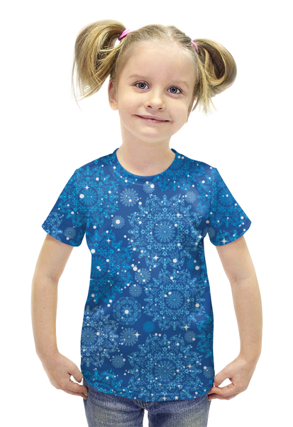 Заказать детскую футболку в Москве. Футболка с полной запечаткой для девочек снежинки от THE_NISE  - готовые дизайны и нанесение принтов.