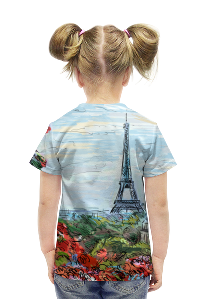 Заказать детскую футболку в Москве. Футболка с полной запечаткой для девочек Эйфелева башня от Александр Гришин - готовые дизайны и нанесение принтов.
