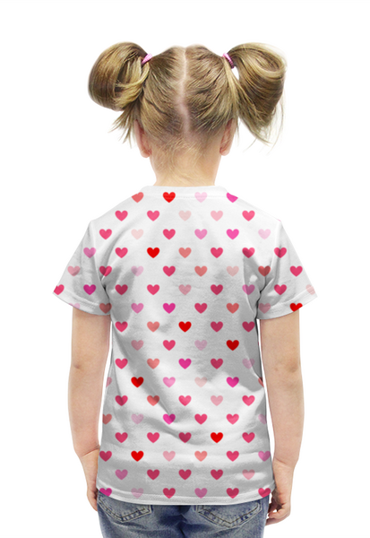 Заказать детскую футболку в Москве. Футболка с полной запечаткой для девочек Сердечки от ZVER  - готовые дизайны и нанесение принтов.