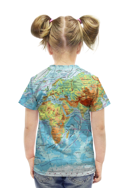 Заказать детскую футболку в Москве. Футболка с полной запечаткой для девочек Карта мира от Елена Гришина - готовые дизайны и нанесение принтов.