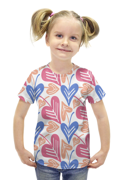 Заказать детскую футболку в Москве. Футболка с полной запечаткой для девочек сердечки от THE_NISE  - готовые дизайны и нанесение принтов.