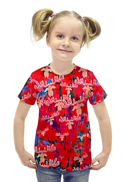 Заказать детскую футболку в Москве. Футболка с полной запечаткой для девочек Олени от THE_NISE  - готовые дизайны и нанесение принтов.