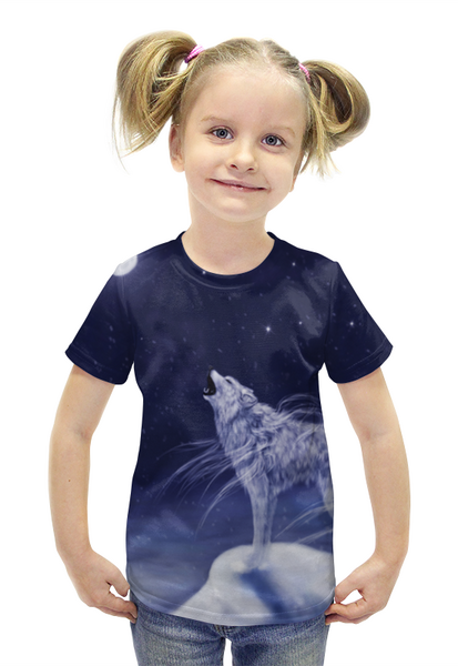 Заказать детскую футболку в Москве. Футболка с полной запечаткой для девочек Белый Волк от  PRO_DESIGN - готовые дизайны и нанесение принтов.