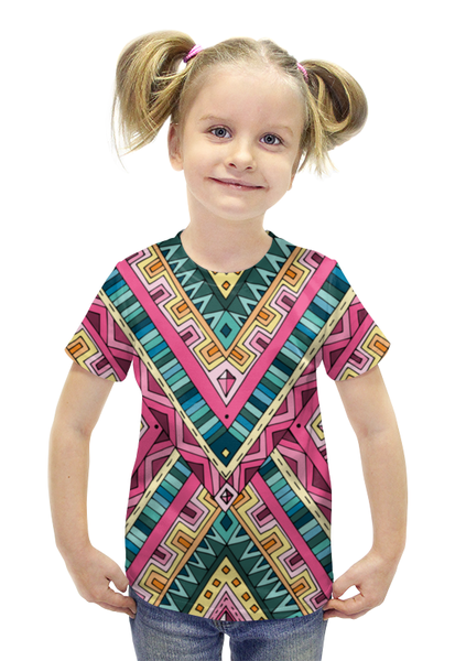 Заказать детскую футболку в Москве. Футболка с полной запечаткой для девочек Орнамент от Amerikanka - готовые дизайны и нанесение принтов.