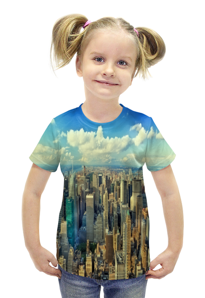 Заказать детскую футболку в Москве. Футболка с полной запечаткой для девочек Megapolis от THE_NISE  - готовые дизайны и нанесение принтов.