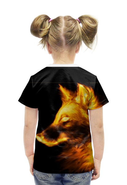 Заказать детскую футболку в Москве. Футболка с полной запечаткой для девочек огненный волк от sofia2003 - готовые дизайны и нанесение принтов.