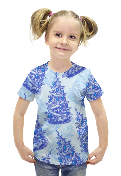 Заказать детскую футболку в Москве. Футболка с полной запечаткой для девочек Снежные елки от THE_NISE  - готовые дизайны и нанесение принтов.