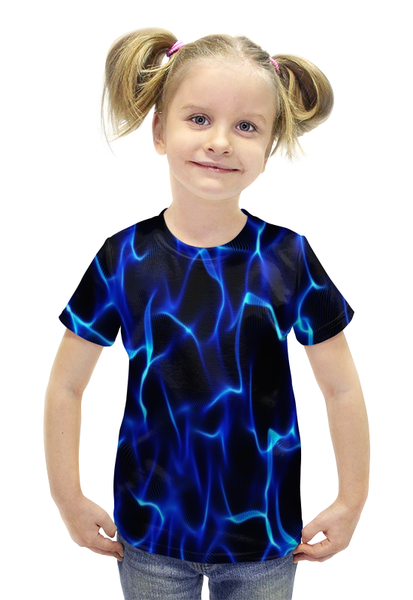 Заказать детскую футболку в Москве. Футболка с полной запечаткой для девочек Синие волны от THE_NISE  - готовые дизайны и нанесение принтов.