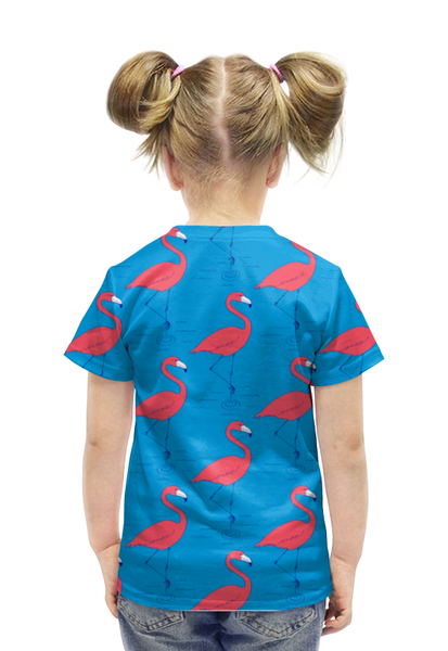 Заказать детскую футболку в Москве. Футболка с полной запечаткой для девочек Розовый фламинго от Romanova - готовые дизайны и нанесение принтов.