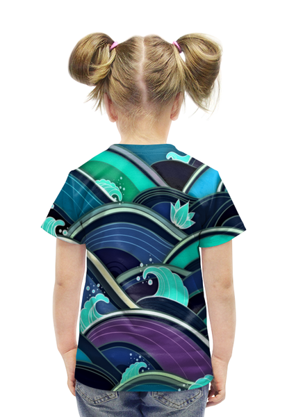 Заказать детскую футболку в Москве. Футболка с полной запечаткой для девочек Волны от THE_NISE  - готовые дизайны и нанесение принтов.