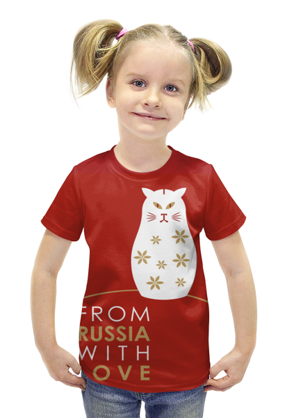 Заказать детскую футболку в Москве. Футболка с полной запечаткой для девочек Из России с любовью от Виктор Гришин - готовые дизайны и нанесение принтов.