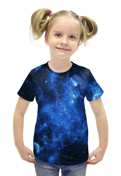 Заказать детскую футболку в Москве. Футболка с полной запечаткой для девочек Космические вспышки от THE_NISE  - готовые дизайны и нанесение принтов.