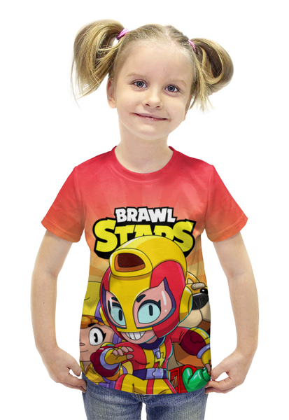 Заказать детскую футболку в Москве. Футболка с полной запечаткой для девочек BRAWL STARS MAX  от geekbox - готовые дизайны и нанесение принтов.