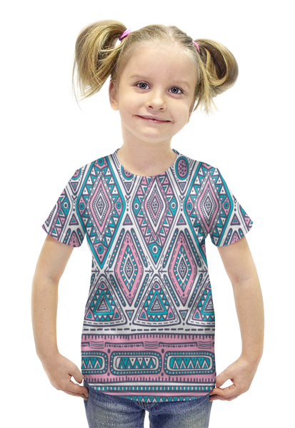Заказать детскую футболку в Москве. Футболка с полной запечаткой для девочек Графические узоры от THE_NISE  - готовые дизайны и нанесение принтов.