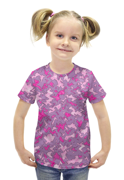 Заказать детскую футболку в Москве. Футболка с полной запечаткой для девочек Камуфляж "Мраморный (розовый)"  от Аня Лукьянова - готовые дизайны и нанесение принтов.