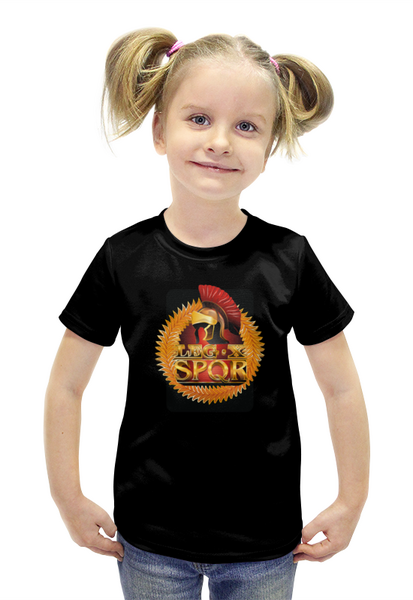Заказать детскую футболку в Москве. Футболка с полной запечаткой для девочек SPQR и шлем легионера. от Zorgo-Art  - готовые дизайны и нанесение принтов.