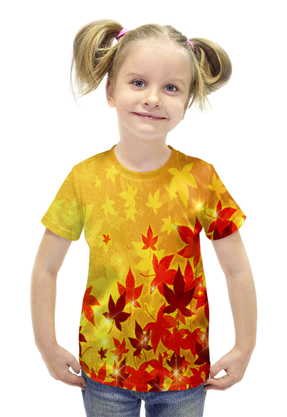 Заказать детскую футболку в Москве. Футболка с полной запечаткой для девочек листопад от THE_NISE  - готовые дизайны и нанесение принтов.