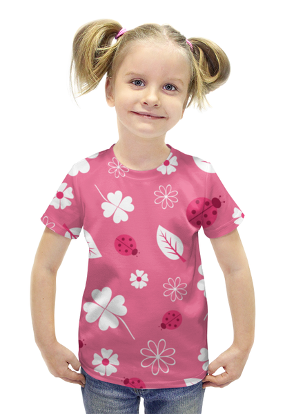 Заказать детскую футболку в Москве. Футболка с полной запечаткой для девочек Божьи коровки от Romanova - готовые дизайны и нанесение принтов.