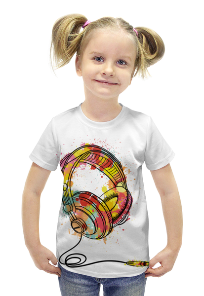 Заказать детскую футболку в Москве. Футболка с полной запечаткой для девочек Красочные наушники от megashmot - готовые дизайны и нанесение принтов.