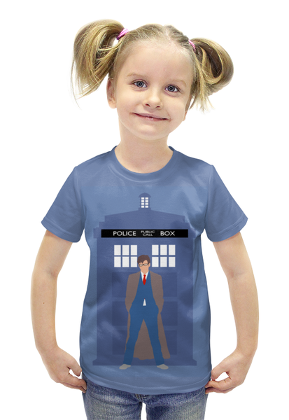 Заказать детскую футболку в Москве. Футболка с полной запечаткой для девочек Доктор Кто и ТАРДИС / Doctor Who & TARDIS от Marvel T-shirts - готовые дизайны и нанесение принтов.