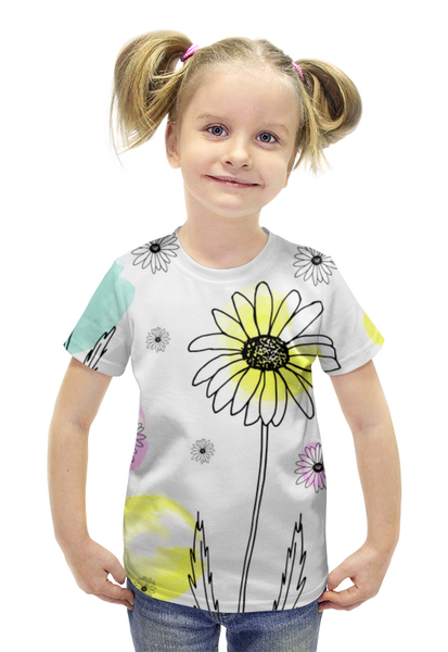 Заказать детскую футболку в Москве. Футболка с полной запечаткой для девочек Ромашки от Inna Kirichenko - готовые дизайны и нанесение принтов.