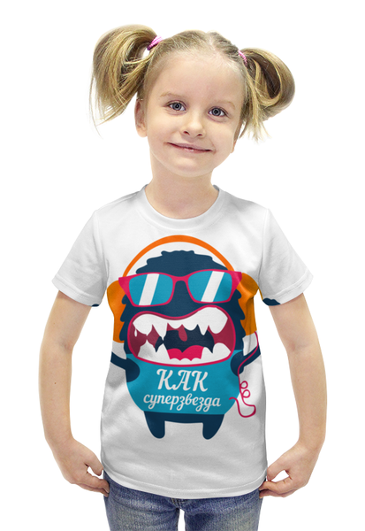 Заказать детскую футболку в Москве. Футболка с полной запечаткой для девочек Суперзвезда от ANDREI M - готовые дизайны и нанесение принтов.