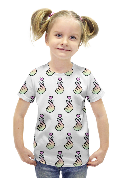 Заказать детскую футболку в Москве. Футболка с полной запечаткой для девочек Лайк Сердце от MariYang  - готовые дизайны и нанесение принтов.