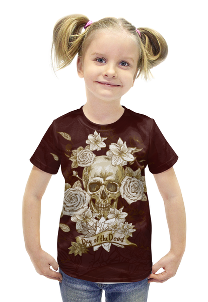 Заказать детскую футболку в Москве. Футболка с полной запечаткой для девочек Day of the Dead от vphone - готовые дизайны и нанесение принтов.