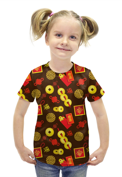 Заказать детскую футболку в Москве. Футболка с полной запечаткой для девочек Китайские символы удачи и достатка от IrinkaArt  - готовые дизайны и нанесение принтов.