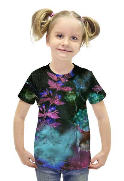 Заказать детскую футболку в Москве. Футболка с полной запечаткой для девочек Светящиеся цветы от Anna Lomachenko - готовые дизайны и нанесение принтов.