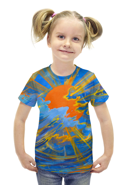 Заказать детскую футболку в Москве. Футболка с полной запечаткой для девочек Солнце от Максим Кашин - готовые дизайны и нанесение принтов.