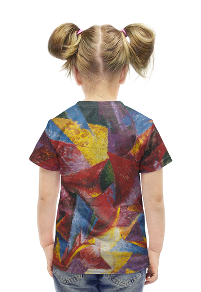 Заказать детскую футболку в Москве. Футболка с полной запечаткой для девочек Пластичные формы лошади (картина Умберто Боччони) от trend - готовые дизайны и нанесение принтов.