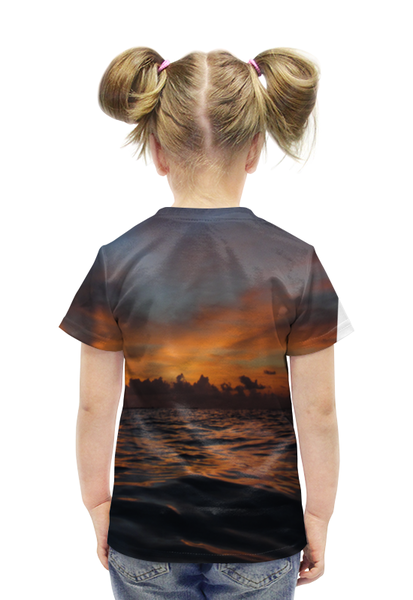 Заказать детскую футболку в Москве. Футболка с полной запечаткой для девочек Закатное море от va-zaitsev - готовые дизайны и нанесение принтов.