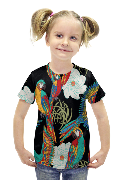 Заказать детскую футболку в Москве. Футболка с полной запечаткой для девочек Попугаи от THE_NISE  - готовые дизайны и нанесение принтов.