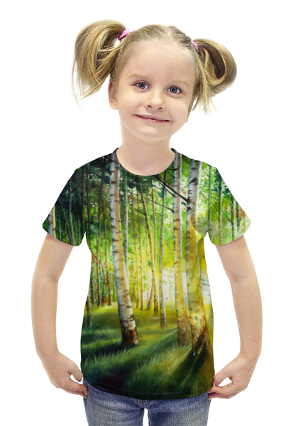 Заказать детскую футболку в Москве. Футболка с полной запечаткой для девочек Русские Березки от anomalica - готовые дизайны и нанесение принтов.