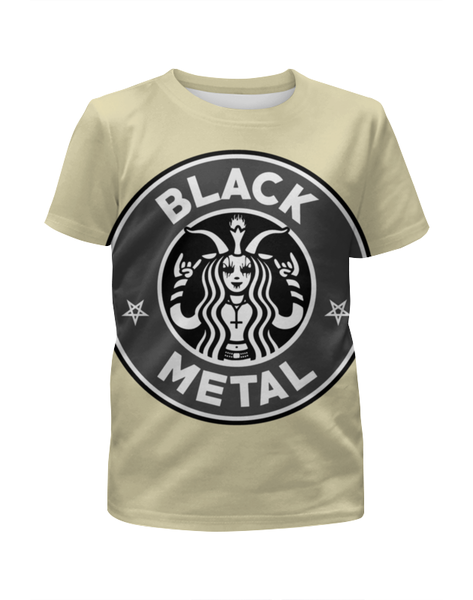 Заказать детскую футболку в Москве. Футболка с полной запечаткой для девочек Starbucks / Black Metal от Leichenwagen - готовые дизайны и нанесение принтов.