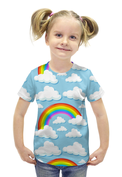 Заказать детскую футболку в Москве. Футболка с полной запечаткой для девочек Радуга от svetlanas - готовые дизайны и нанесение принтов.