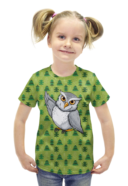 Заказать детскую футболку в Москве. Футболка с полной запечаткой для девочек совушка от nadegda - готовые дизайны и нанесение принтов.