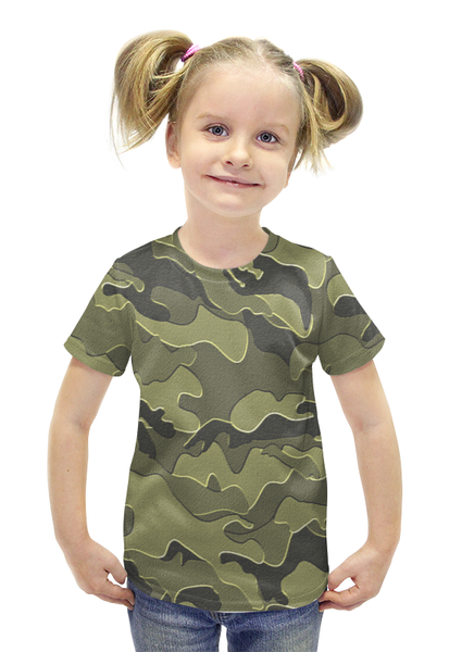 Заказать детскую футболку в Москве. Футболка с полной запечаткой для девочек Мультицвет Камуфляж от armyshop - готовые дизайны и нанесение принтов.