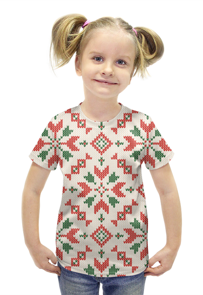 Заказать детскую футболку в Москве. Футболка с полной запечаткой для девочек Вязаный узор от FireFoxa - готовые дизайны и нанесение принтов.
