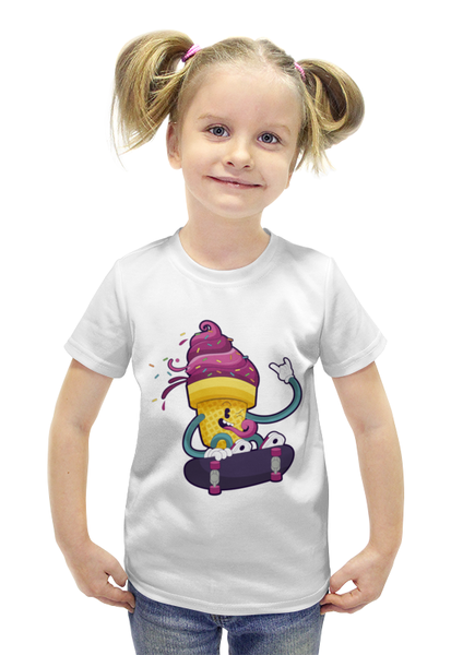 Заказать детскую футболку в Москве. Футболка с полной запечаткой для девочек Мятежное мороженое от Romanova - готовые дизайны и нанесение принтов.