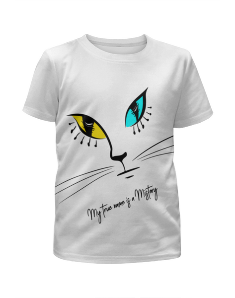 Заказать детскую футболку в Москве. Футболка с полной запечаткой для девочек Загадочная кошка от ELENA ZHARINOVA - готовые дизайны и нанесение принтов.
