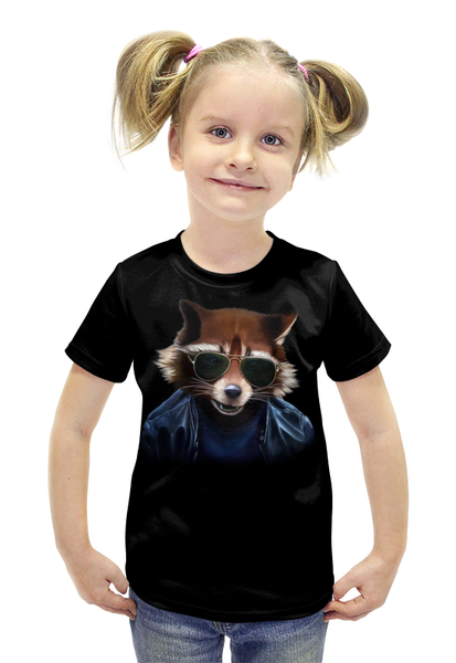 Заказать детскую футболку в Москве. Футболка с полной запечаткой для девочек Енотик пилот от T-shirt print  - готовые дизайны и нанесение принтов.
