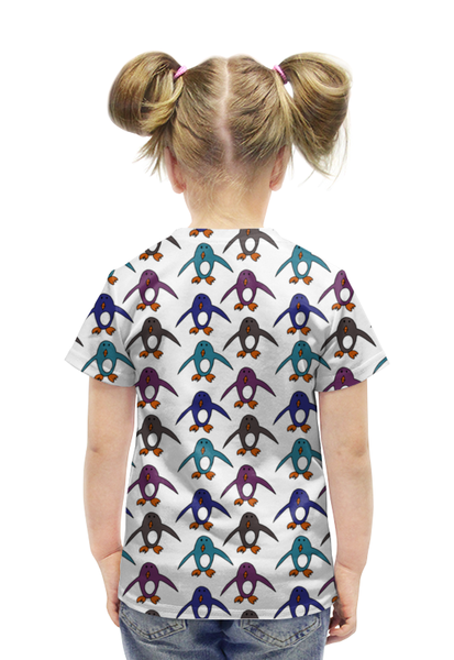 Заказать детскую футболку в Москве. Футболка с полной запечаткой для девочек Пингвины от Елена Кравчук - готовые дизайны и нанесение принтов.