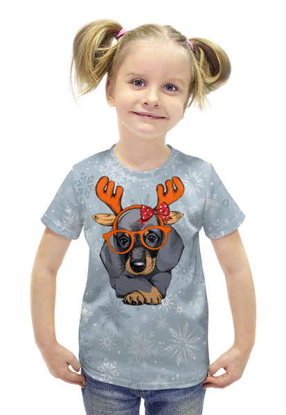 Заказать детскую футболку в Москве. Футболка с полной запечаткой для девочек Такса от THE_NISE  - готовые дизайны и нанесение принтов.