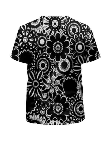 Заказать детскую футболку в Москве. Футболка с полной запечаткой для девочек Черно-белые цветы от THE_NISE  - готовые дизайны и нанесение принтов.
