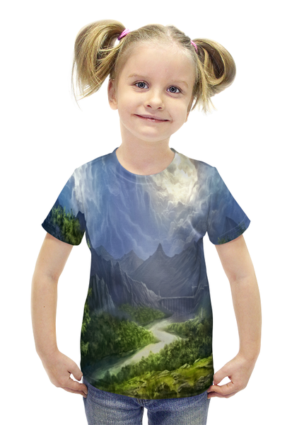 Заказать детскую футболку в Москве. Футболка с полной запечаткой для девочек Пейзаж красками от THE_NISE  - готовые дизайны и нанесение принтов.