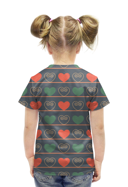 Заказать детскую футболку в Москве. Футболка с полной запечаткой для девочек Сердечки от ПРИНТЫ ПЕЧАТЬ  - готовые дизайны и нанесение принтов.