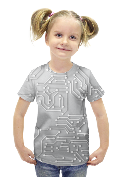 Заказать детскую футболку в Москве. Футболка с полной запечаткой для девочек Микросхема от BeliySlon - готовые дизайны и нанесение принтов.