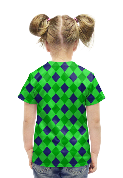 Заказать детскую футболку в Москве. Футболка с полной запечаткой для девочек Сине-зеленые квадраты от THE_NISE  - готовые дизайны и нанесение принтов.